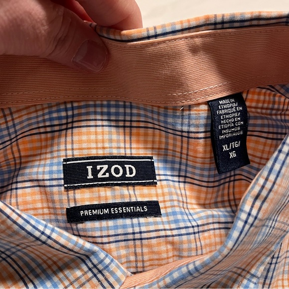 Izod Men's Button Up, Long Sleeve Blue and Orange Plaid Dress Shirt Size XLarge - Picture 2 of 10
